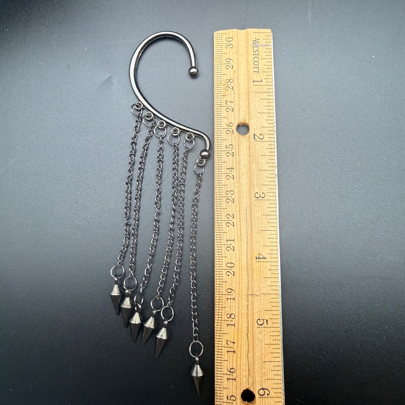 Gothic Spike Chain Ear Cuff No Piercing Punk Emo Festival Gunmetal Ear Wrap