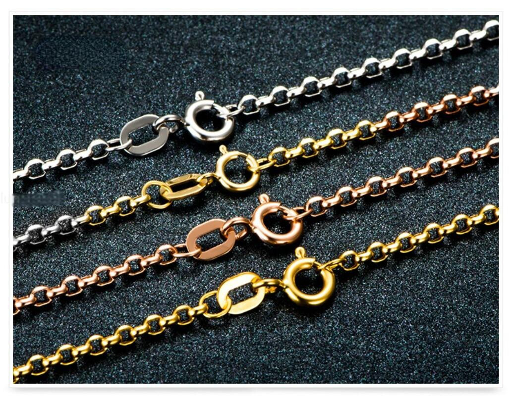 Pure Au750 18K Yellow Rose Gold Chain Women Men 2mm Cable Rolo Link Necklace