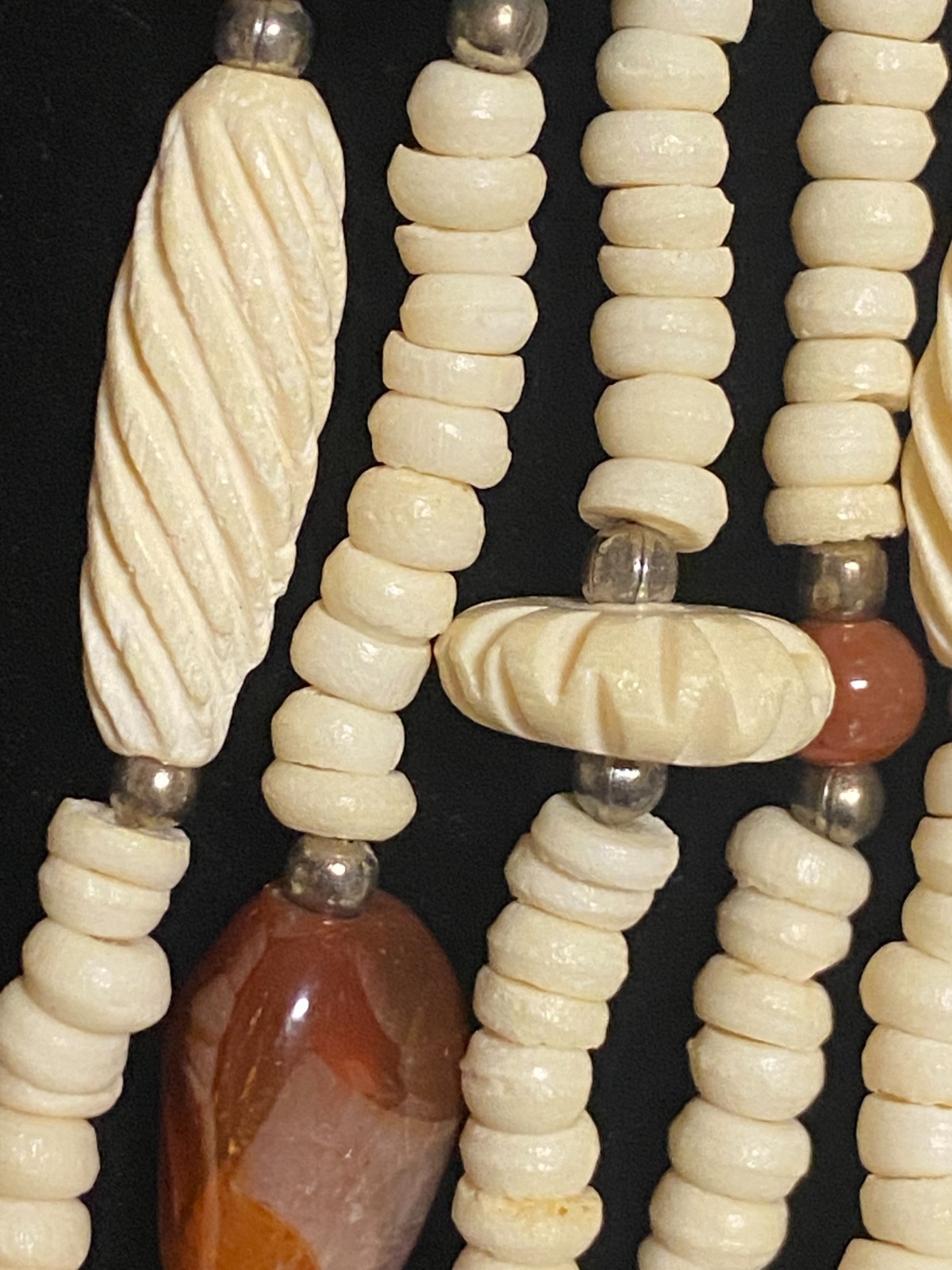 5 Strand Carved Bovine Bone & Gemstone Necklace