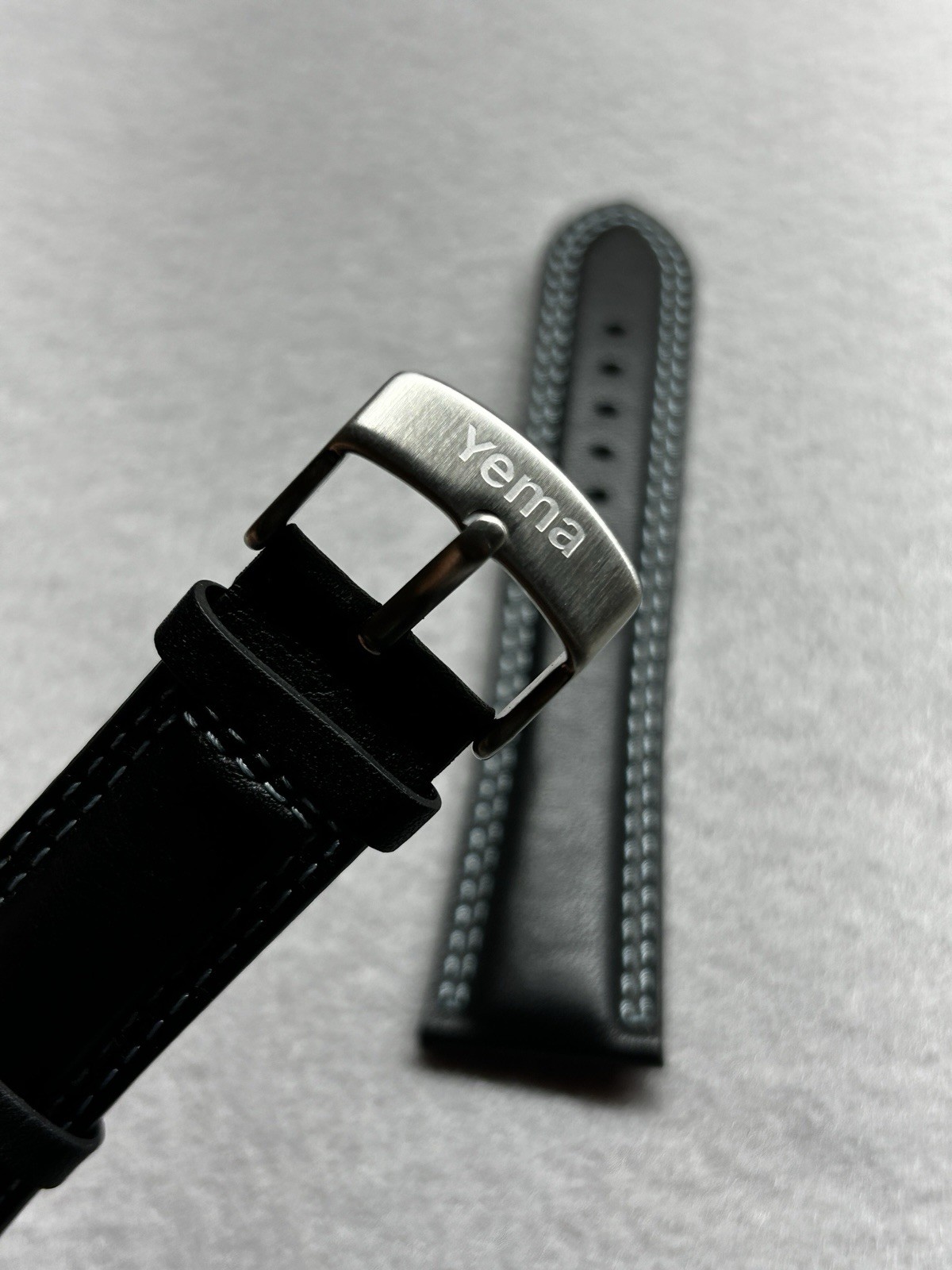 Genuine YEMA Men’s Black Leather Stitched Watch Strap 25mm NOS