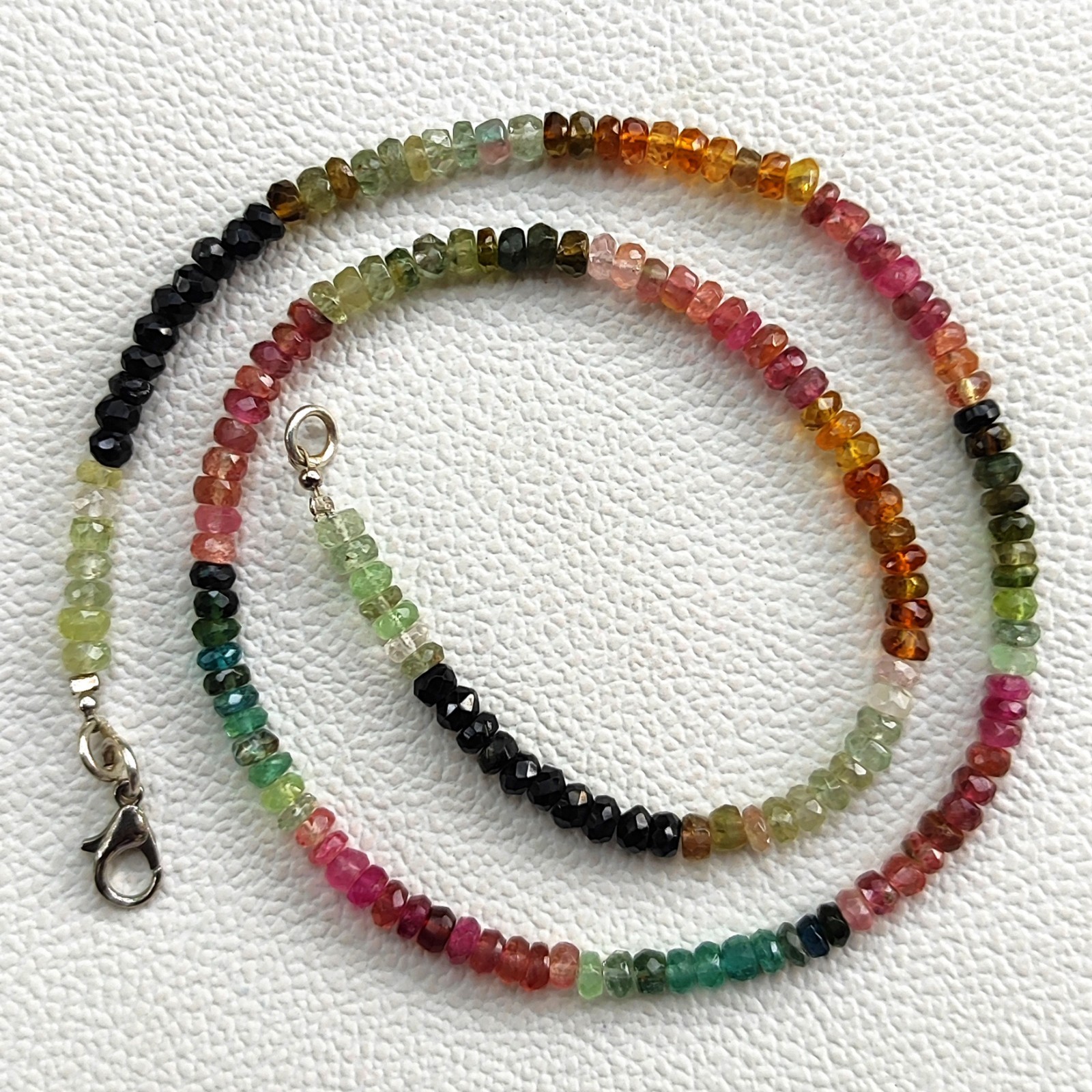 Natural Rainbow Tourmaline 4mm Faceted Rondelle Beads 17″ Necklace Brazil Gem
