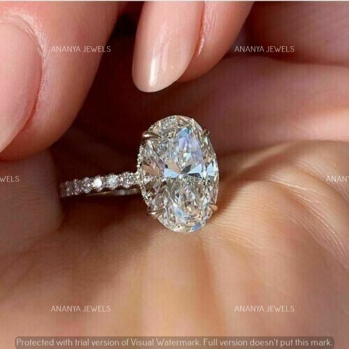 Moissanite 3 CT Oval Cut Hidden Halo Forever Engagement Ring 925 Sterling Silver