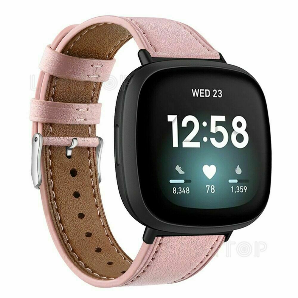 US For Fitbit Versa 3 / Sense Genuine Leather Watch Band Wrist Strap Metal Clasp