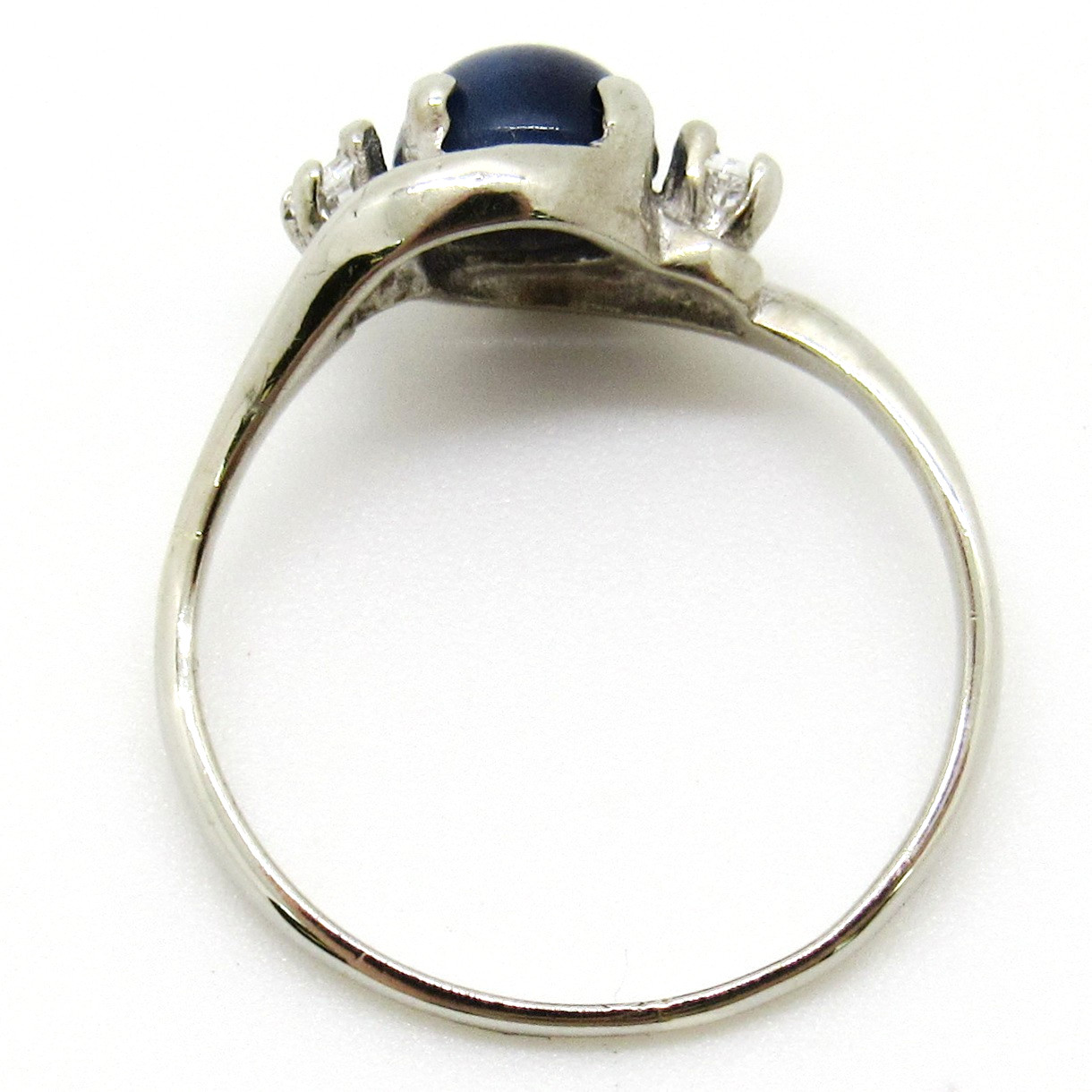 10k White Gold Blue Star Sapphire Gemstone Right Hand Ring Diamond Accents