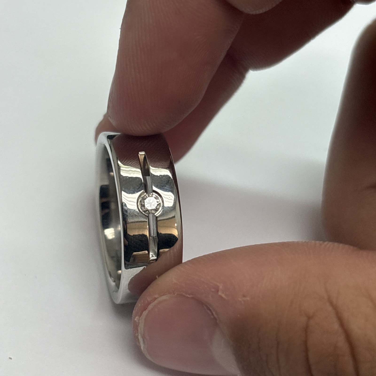 Men’s Stainless Steel Ring With Natural Diamond Fits Ring Size 10 3/4”