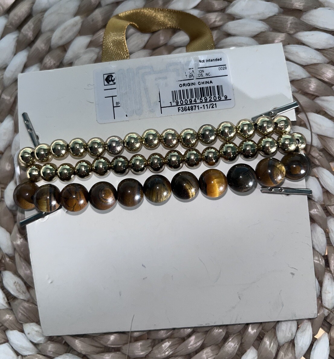 Beloved + Inspired Gold Tiger Eye Bee Charm Trio Stretch Beaded Bracelet 3 Count