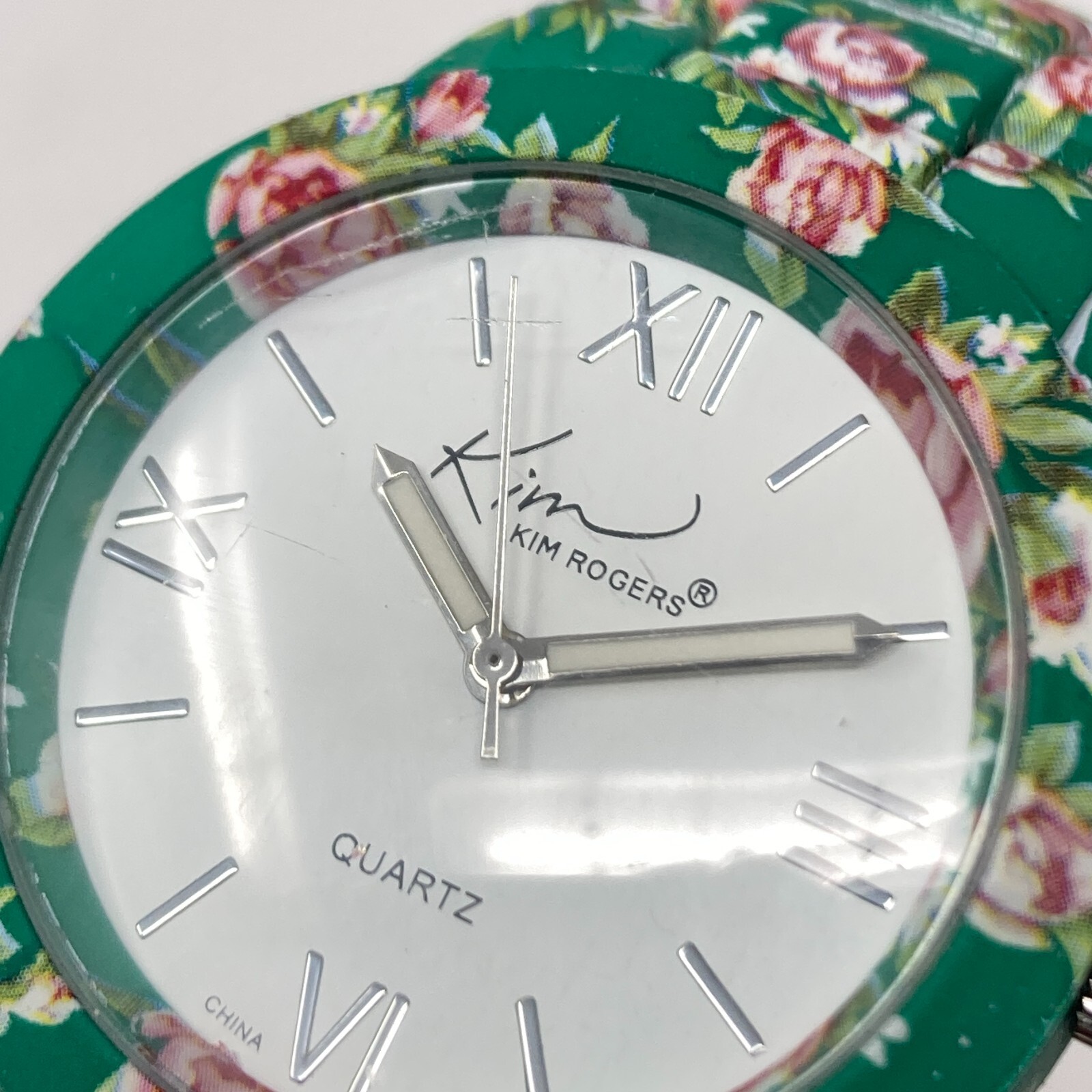Kim Rogers Women’s Watch 39mm Green Pink Floral Spring Round New Battery 7″