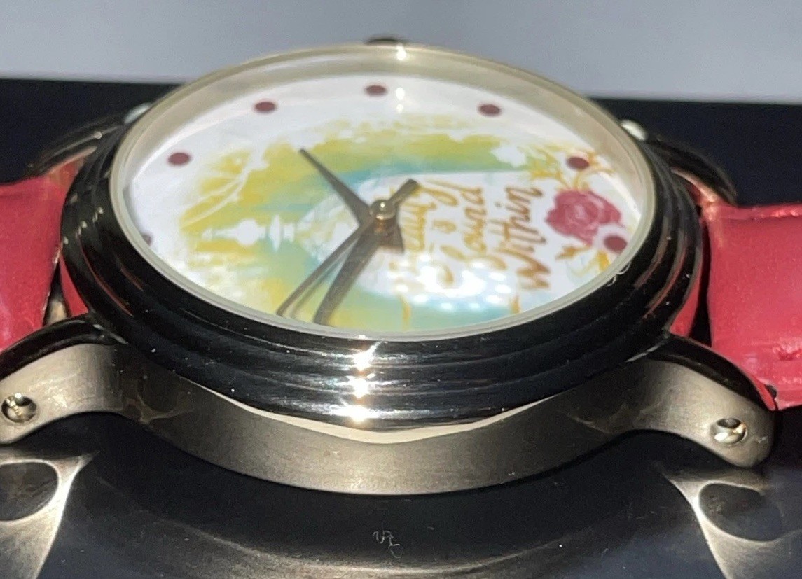 Disney Beauty & the Beast Watch Red Leather Gold tone New In Box (Box 1)
