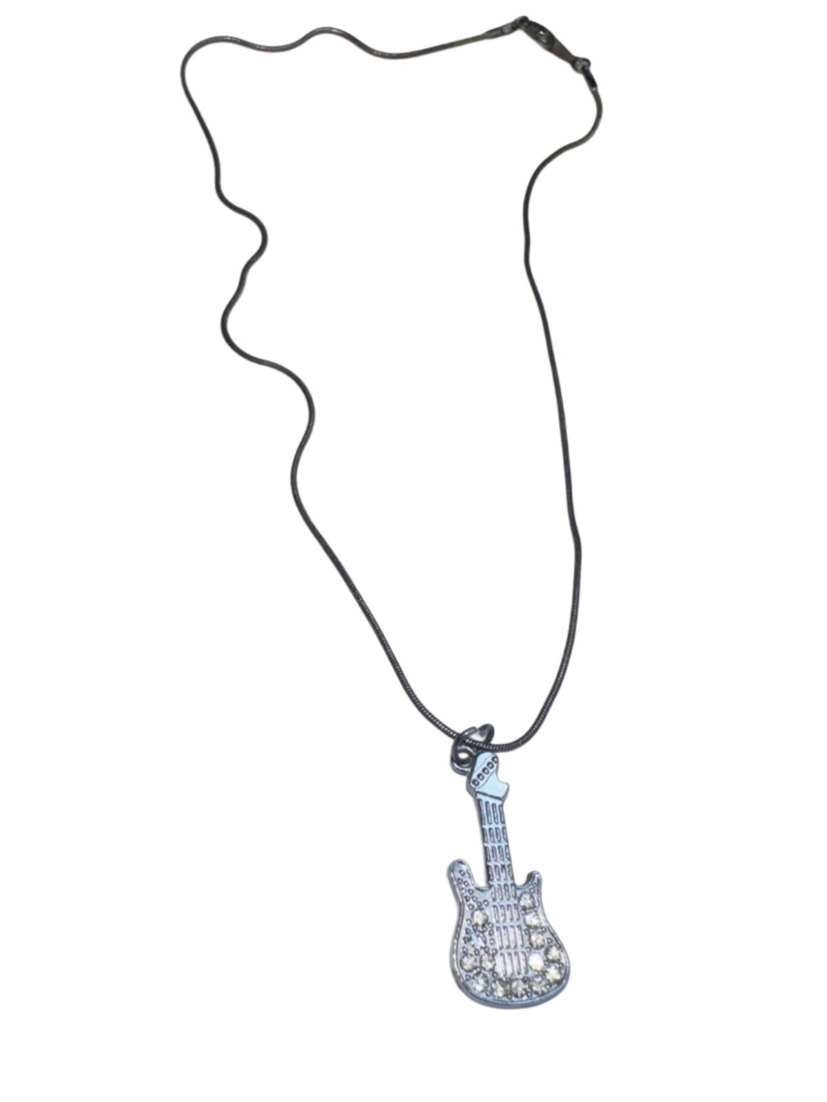 Sparkly Crystal Electric Guitar Pendant Necklace Stainless Steel Music Rock Gift