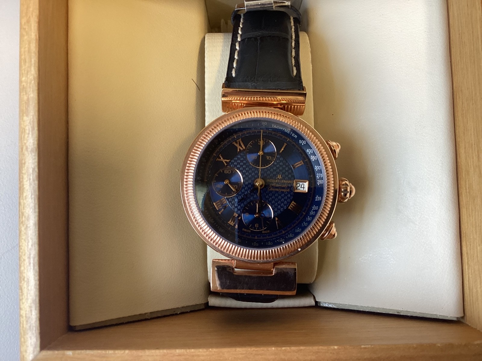 Jacques Lemans Rose Gold Swiss Chronograph , Valjoux 7750 Movement Rare Vtg. NIB