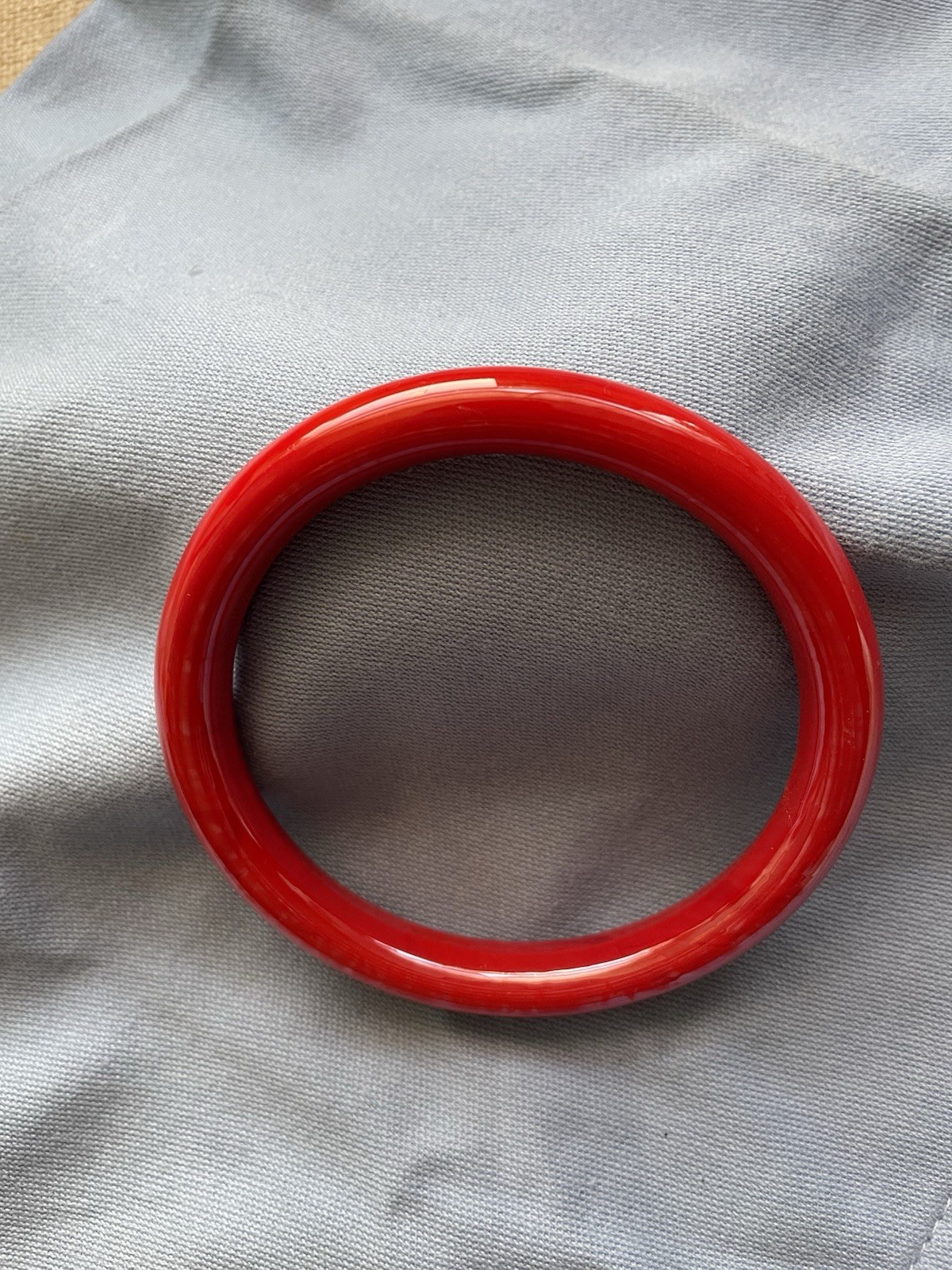 Vintage Opaque Red Glass Shiny Bangle Bracelet Rounded Slip On 2 1/2 Inches