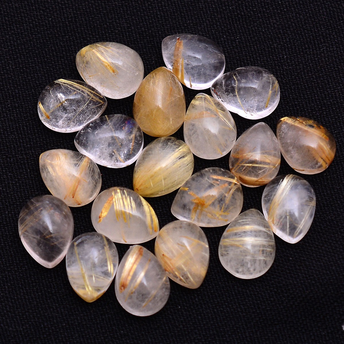 19 Pcs Natural Rutile Quart Pear Cabochon 8mm*6mm Untreated Loose Gemstones Lot