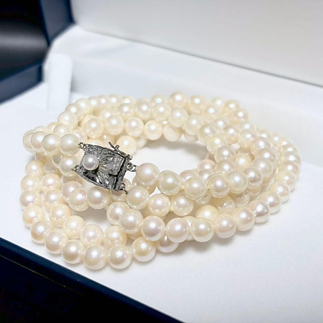 Akoya Pearl 6.0 6.3mm Double Strand Necklace Silver Clasp Auth