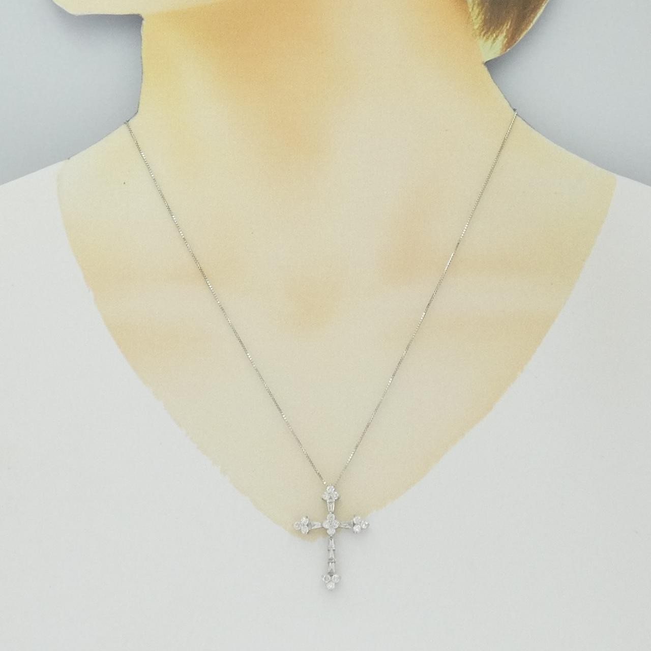 Authentic K18WG Cross Diamond Necklace 1.00CT #270-004-157-7971