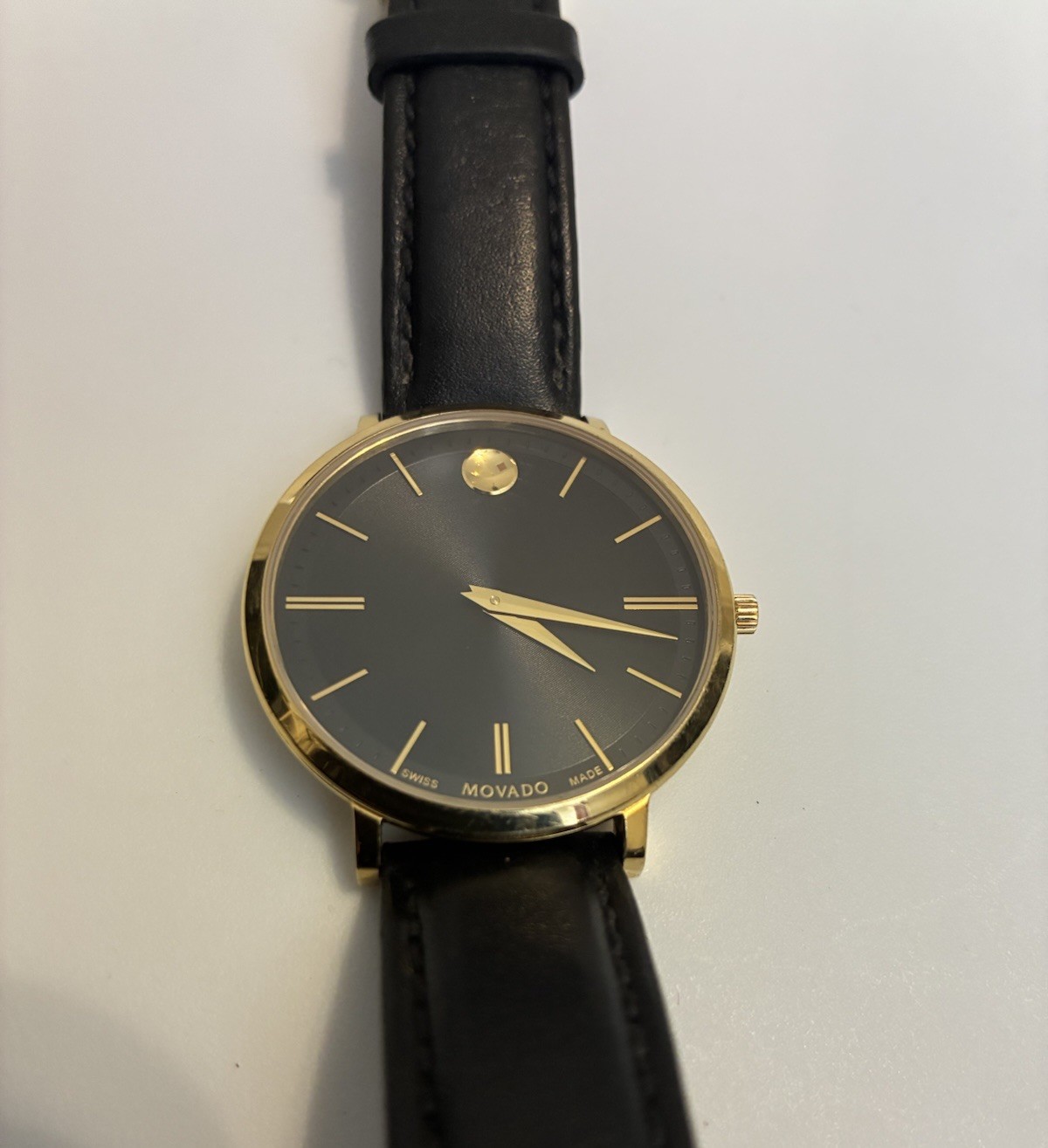 Movado Ultra Slim Women’s Black Dial Leather Strap Quartz Watch – 0607091