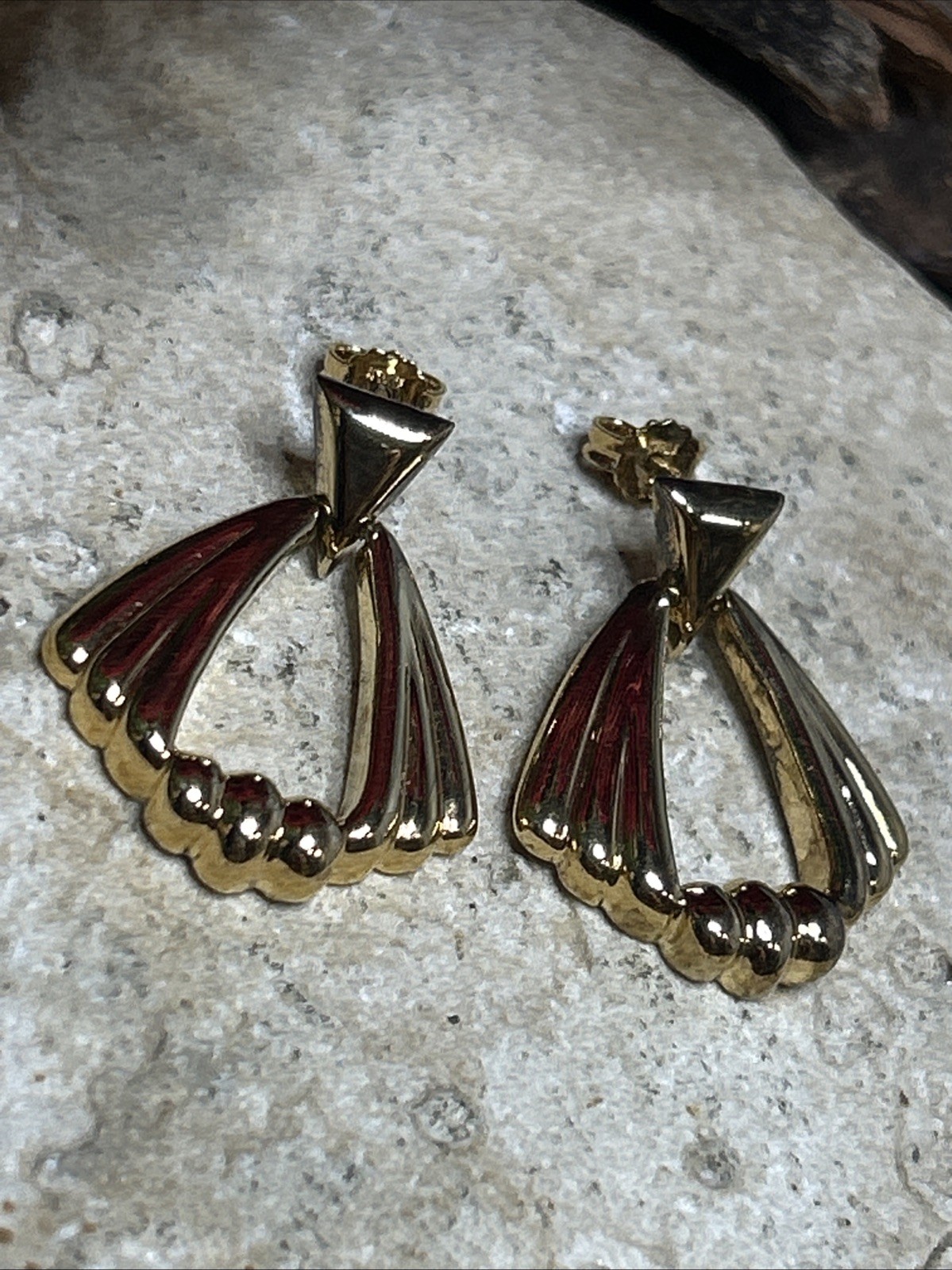 47. F.G.S. Yellow 925 Sterling Door Knocker Style Stud Earrings 1 1/8″, 8.7g