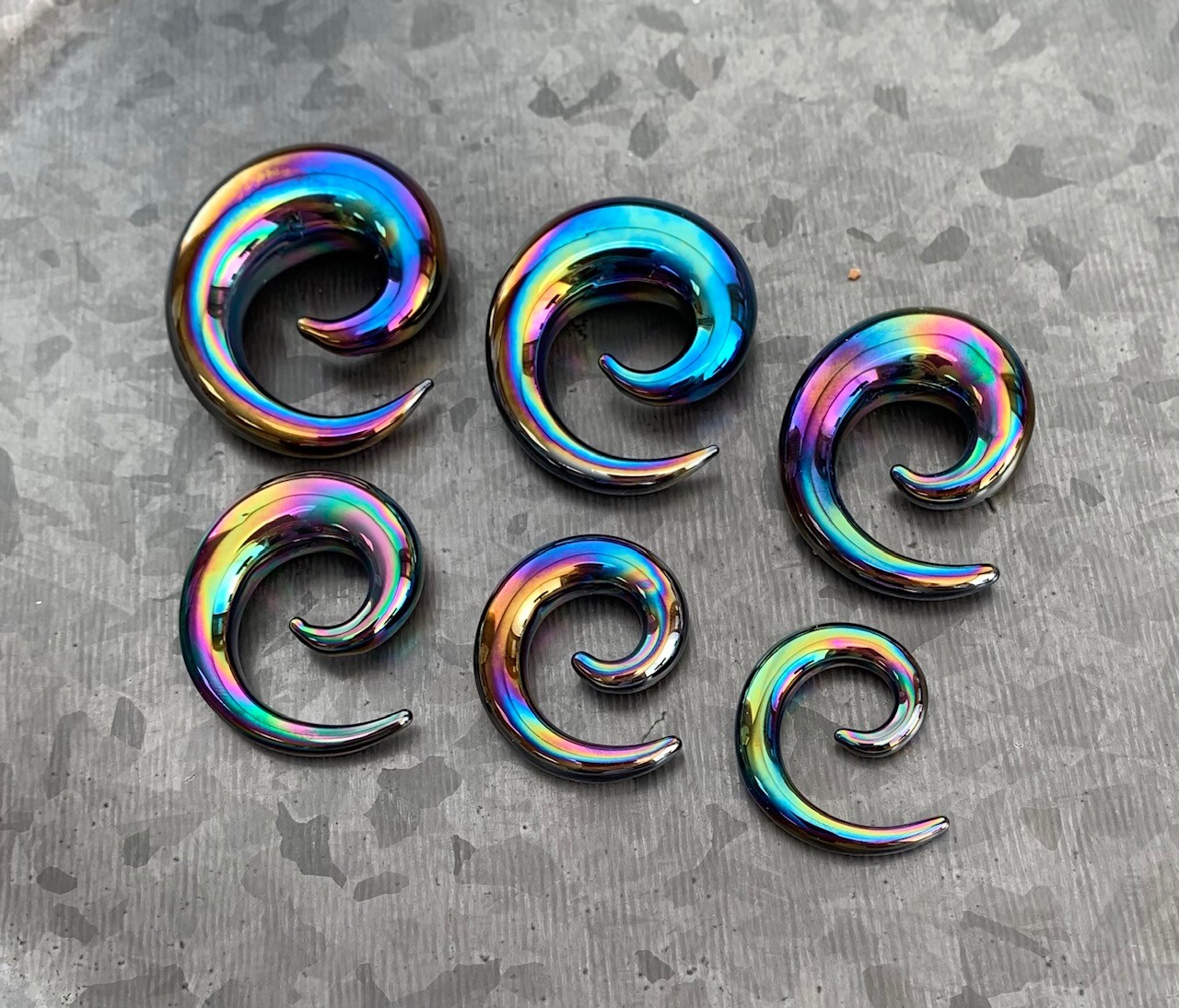 PAIR Black Lucifer Glass Spiral Tapers Expanders Plugs Gauges Body Jewelry