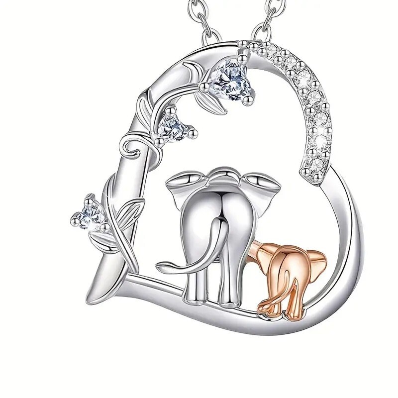 Elegant 925 Sterling Silver Heart Elephant New Fashion Jewelry Pendant Necklace