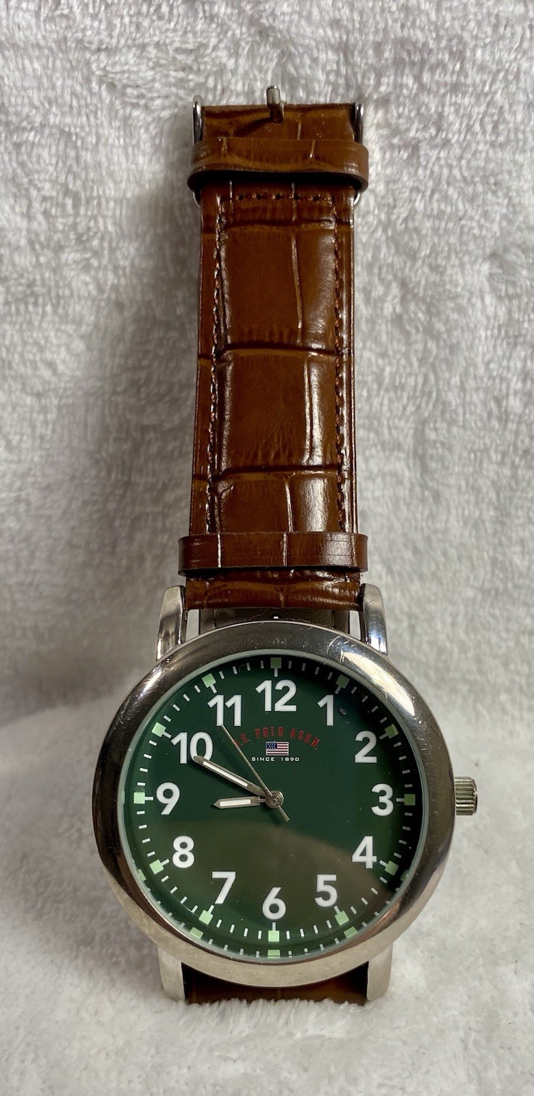 Men’s U.S. Polo Assn. Quartz Watch With Green Dial & New Leather Band & Crystal
