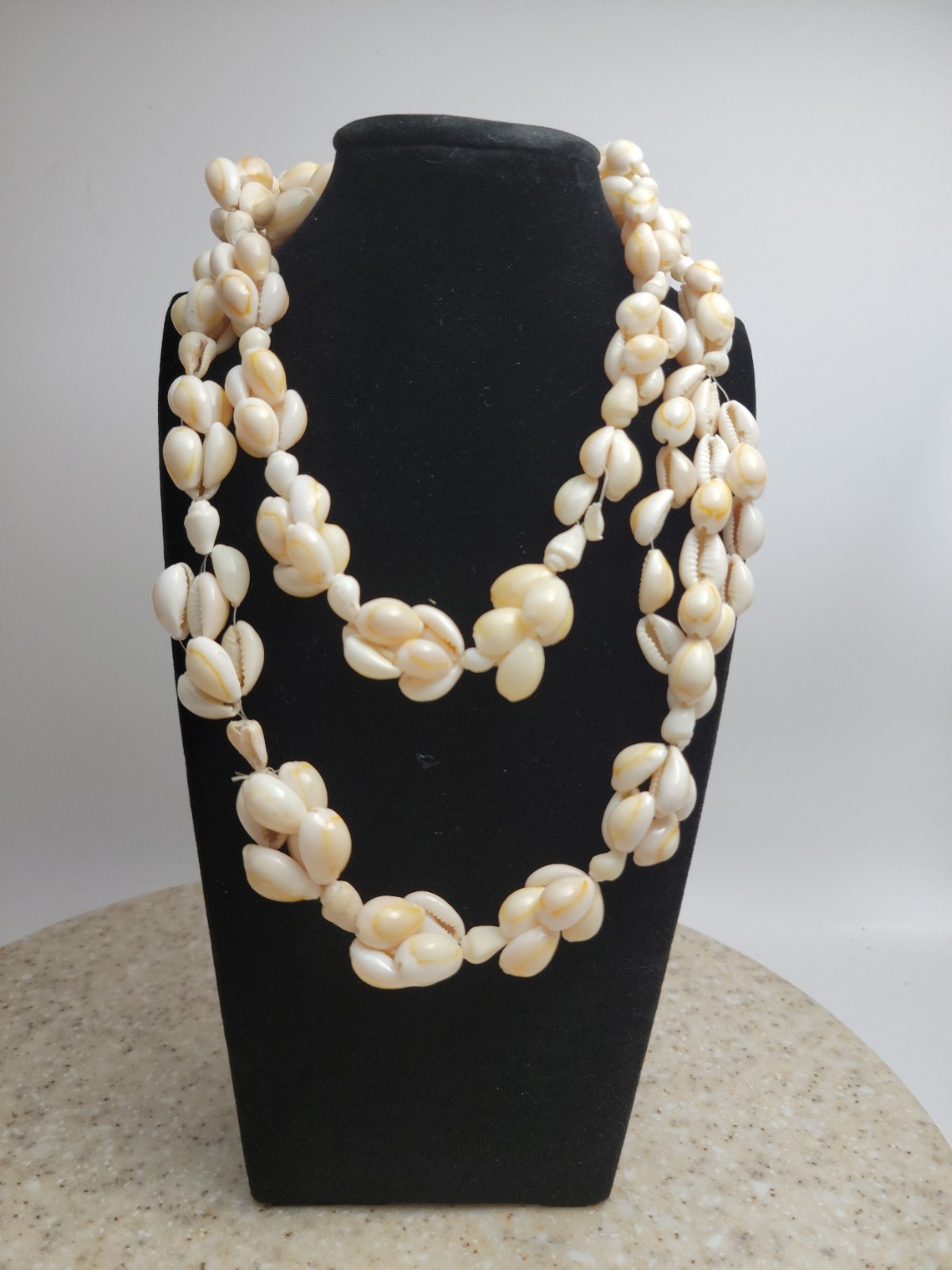 Vintage Genuine Cowrie Shell Cluster Necklace Long Strand Beach Boho Tribal