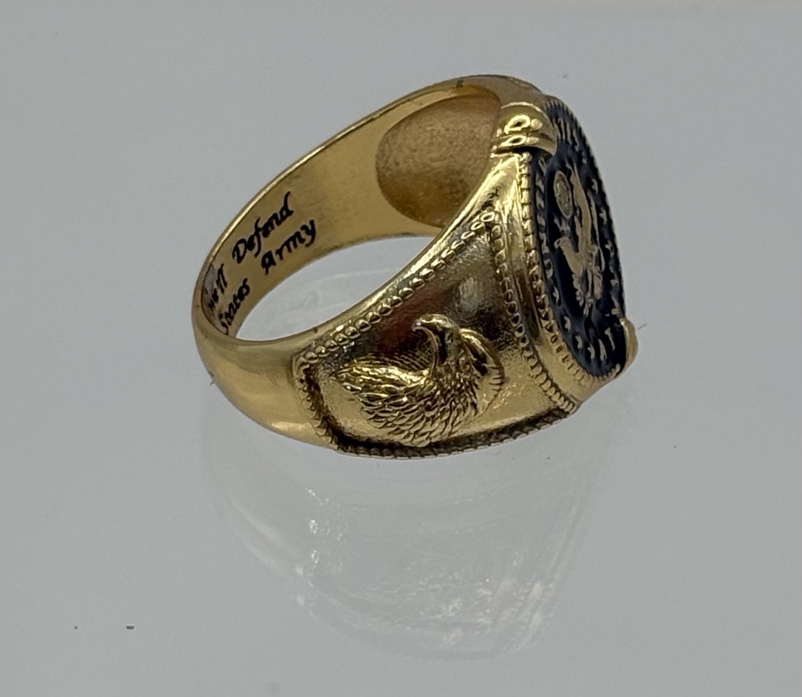 925 Sterling Silver Gold Plated United States Army Ring Black Enamel Size 10.5