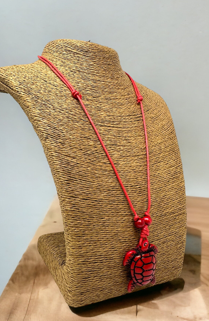 Red Turtle Necklace Red Turtle Pendant with Adjustable Red Cord Sea Turtle