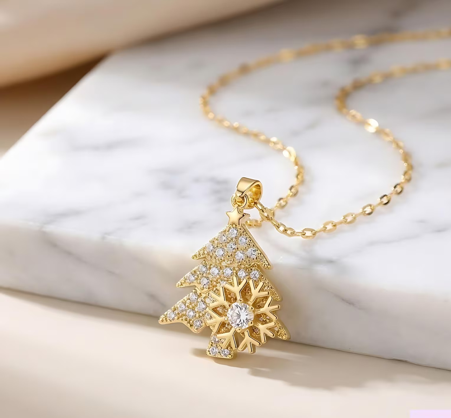 2 ct Round Cut Simulated Diamond Christmas Tree Pendant 14K Yellow Gold Plated