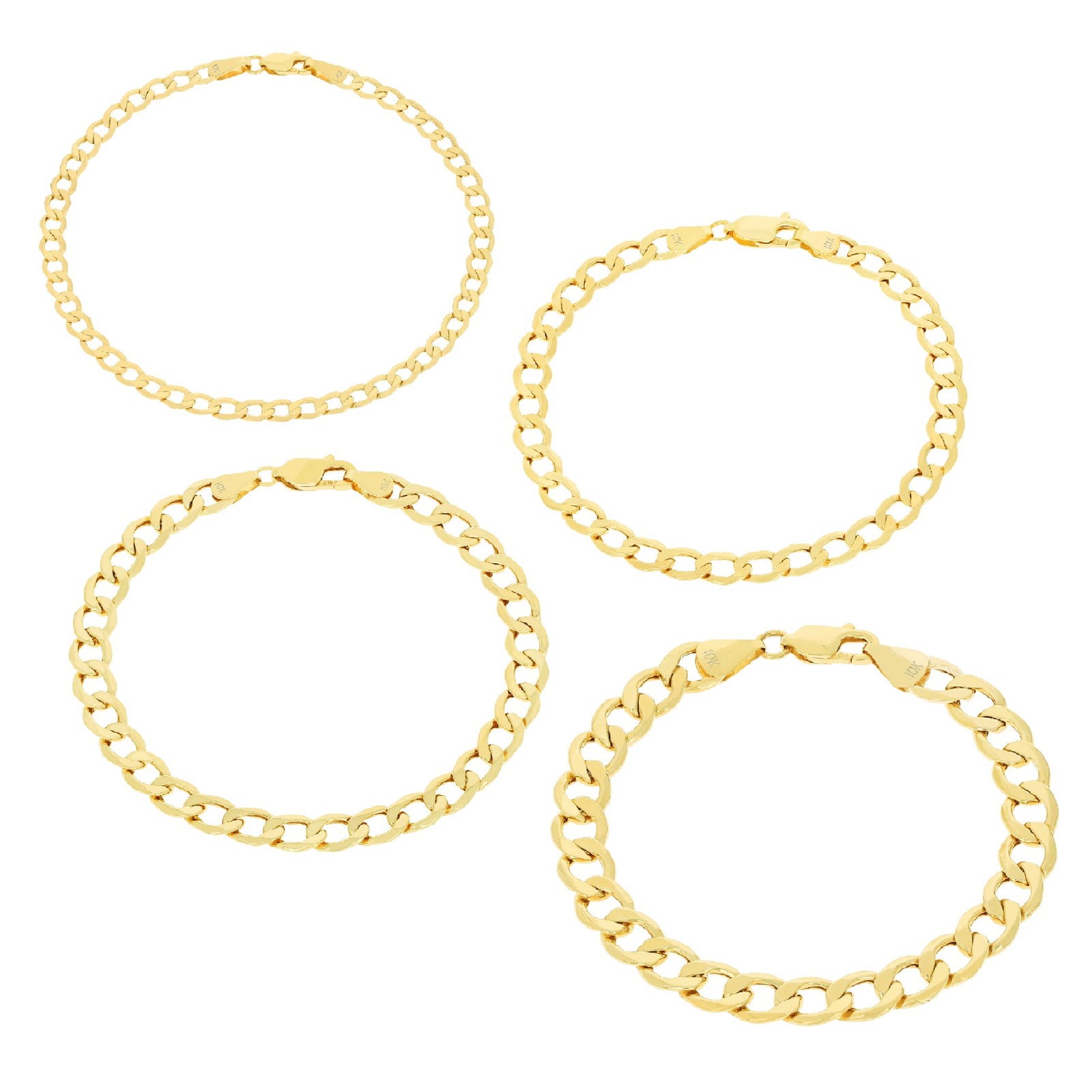 10K Yellow Gold 2.5mm-7.5mm Cuban Curb Link Chain Bracelet Men Womens 7″ 8″ 9″