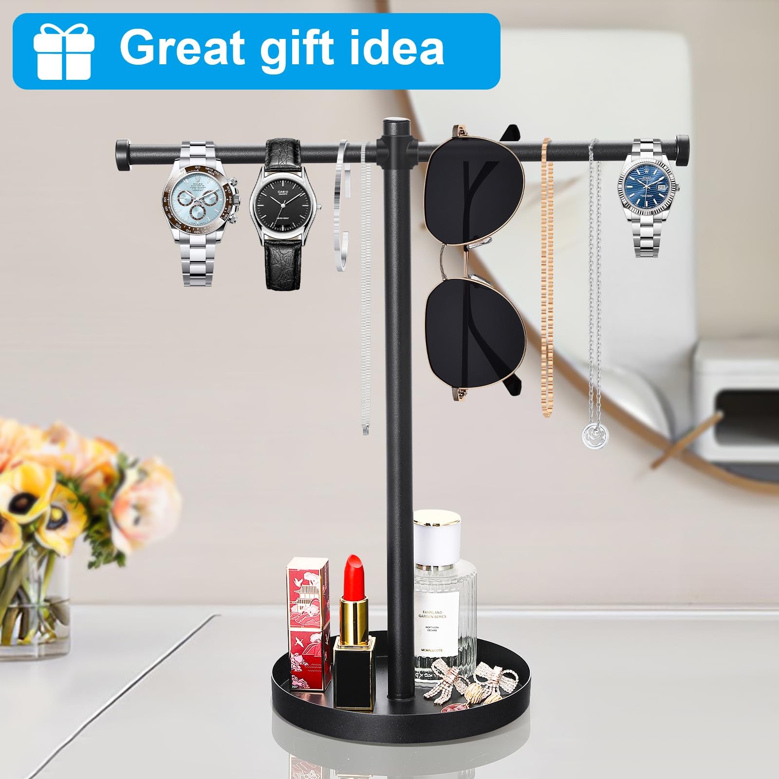 Organizador de joyas y collares, de metal resistente y de 32 cm de alto.
