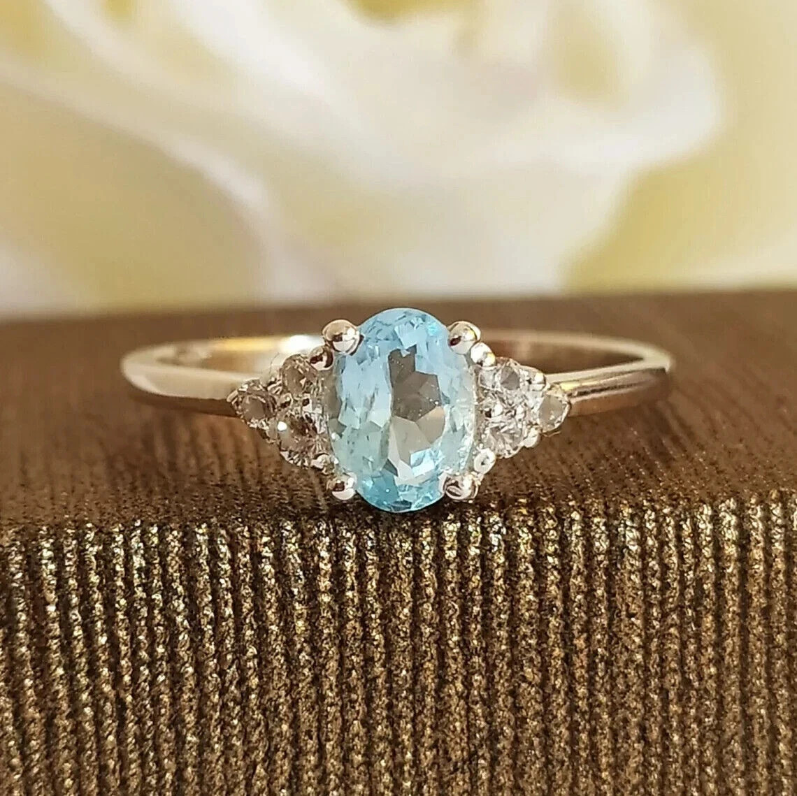 2.30Ct Oval Cut Simulated Aquamarine Engagement Ring 14k White Gold Plated