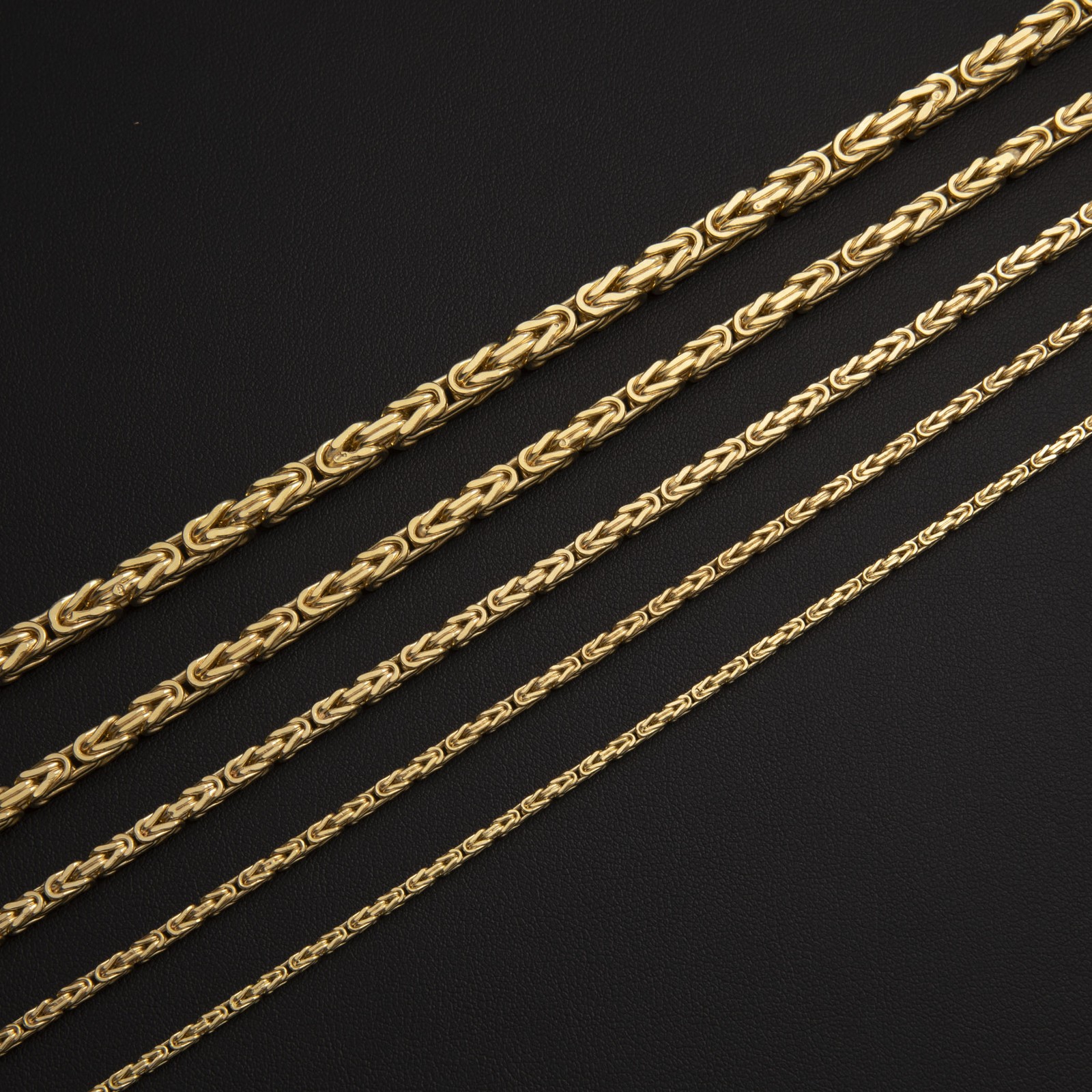 14K Yellow Gold Square Byzantine Link Chain Necklace All Sizes