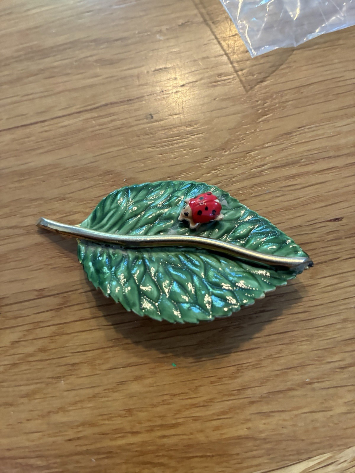 Vintage Original by Robert Brooch Pin Signed Rare Green Leaf Red Lady Bug 2.5 In