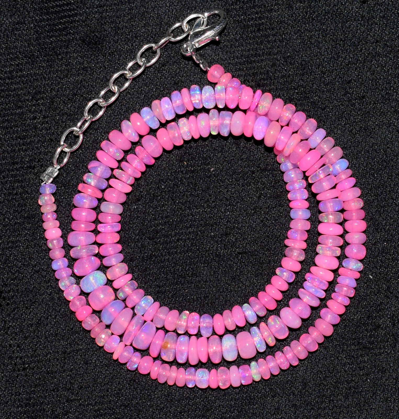 16″Natural Ethiopian Opal Wello Fire Opal Gemstone Bead Necklace