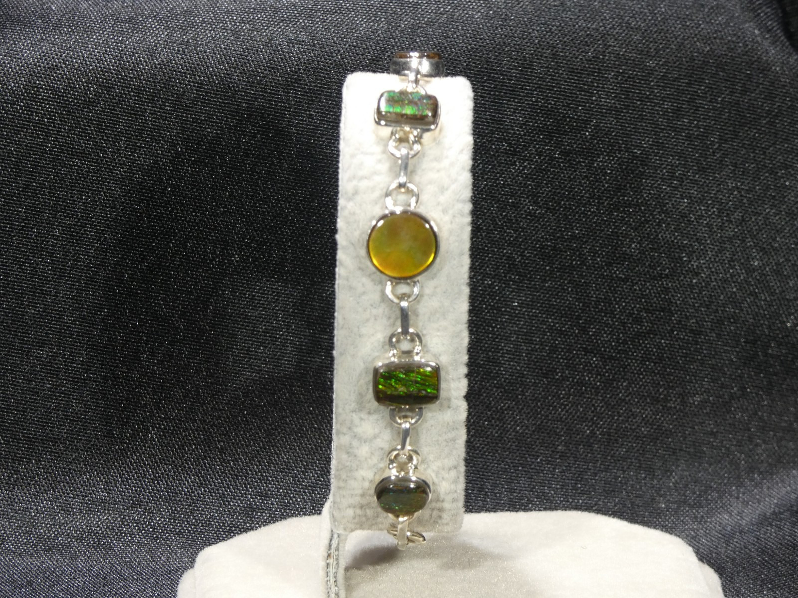 Natural Canadian Ammolite Solid 925 Sterling Silver Bracelet-20 cm