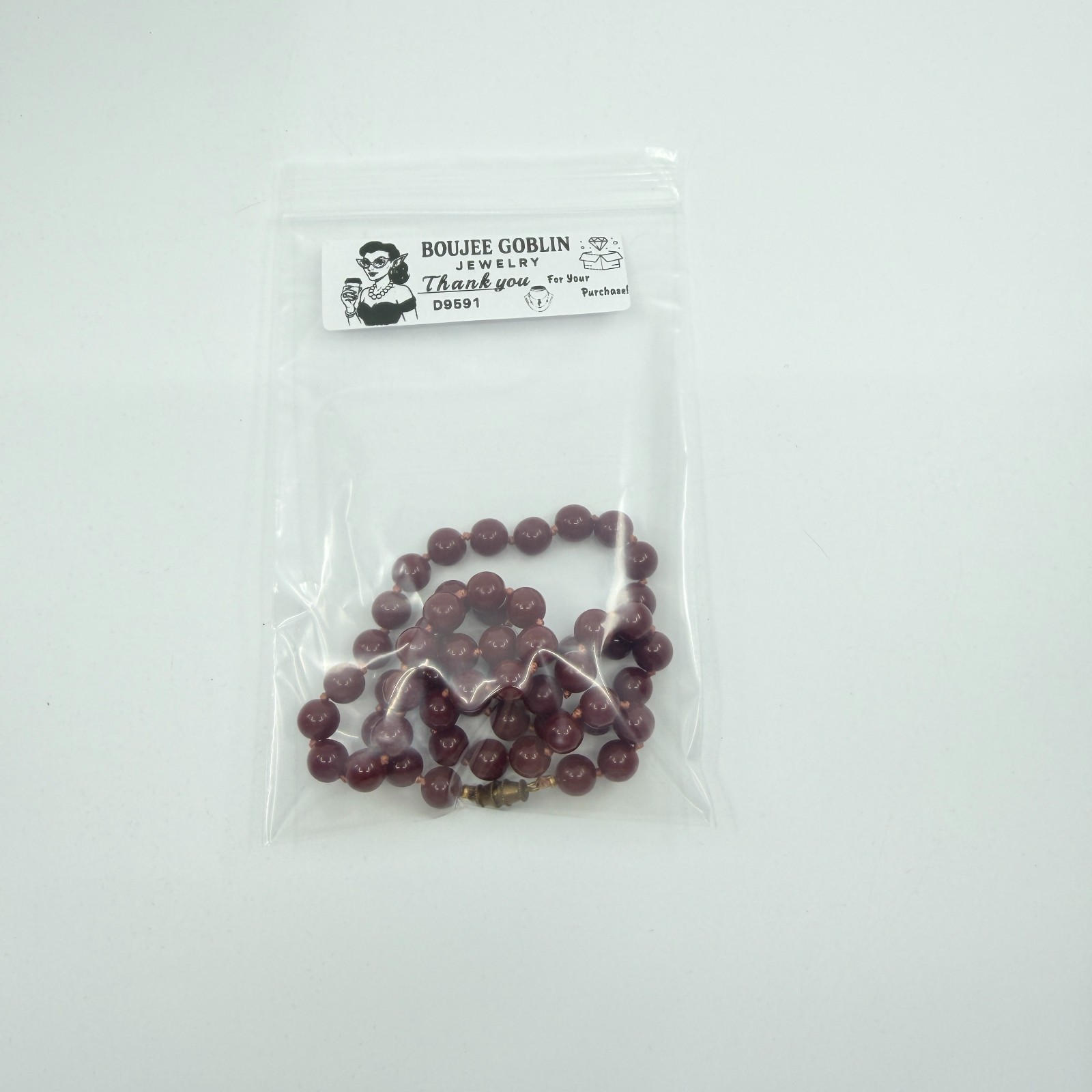 VTG Burgundy Red Glass Simulated Pearl Knotted Strand Necklace Boho Retro