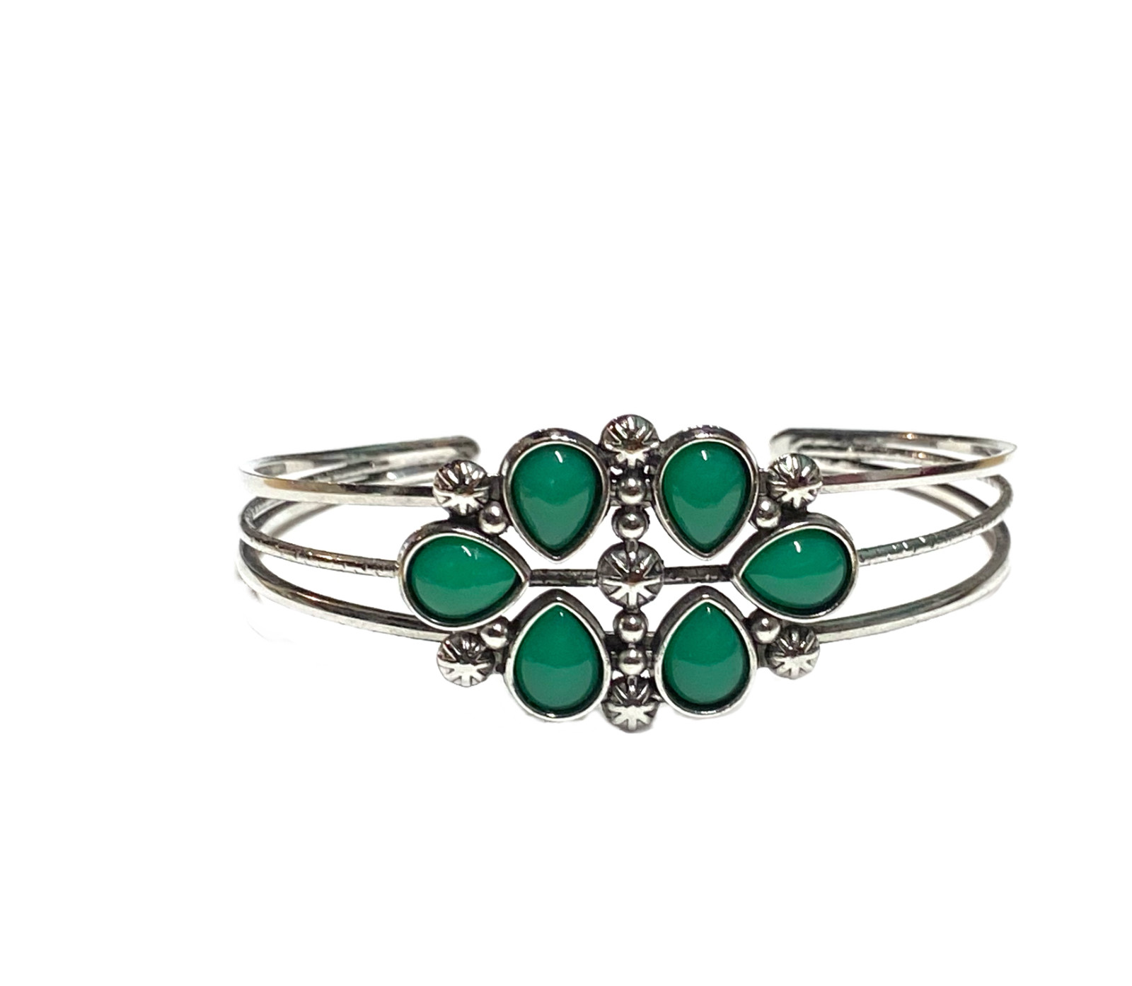 Paparazzi Taj Mahal Meadow Green Cuff Bracelet Bangle Silver Tone 7” Fashion EUC