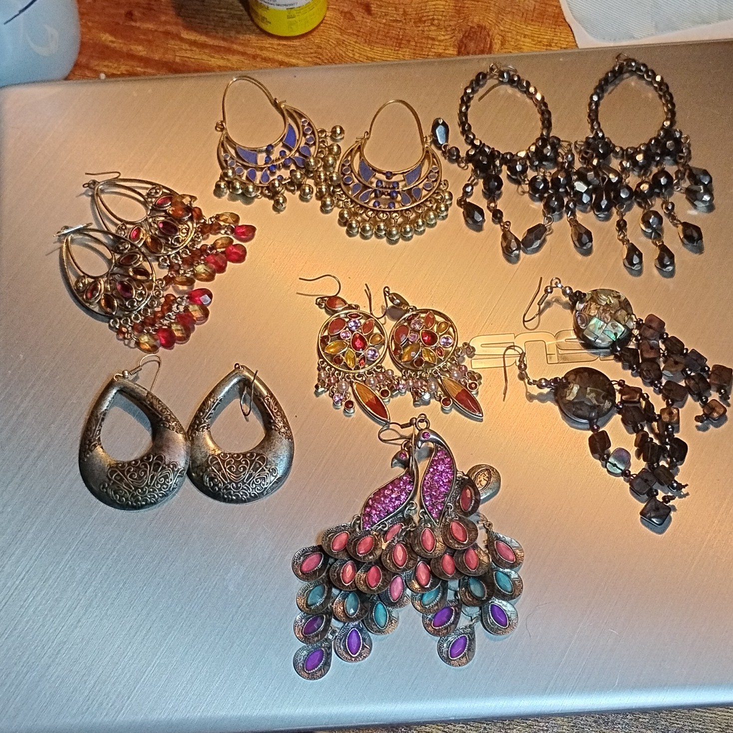 Mixed Lot of 7 Pairs Women’s Fashion Dangle/Hoop Earrings Metal Glass Multicolor