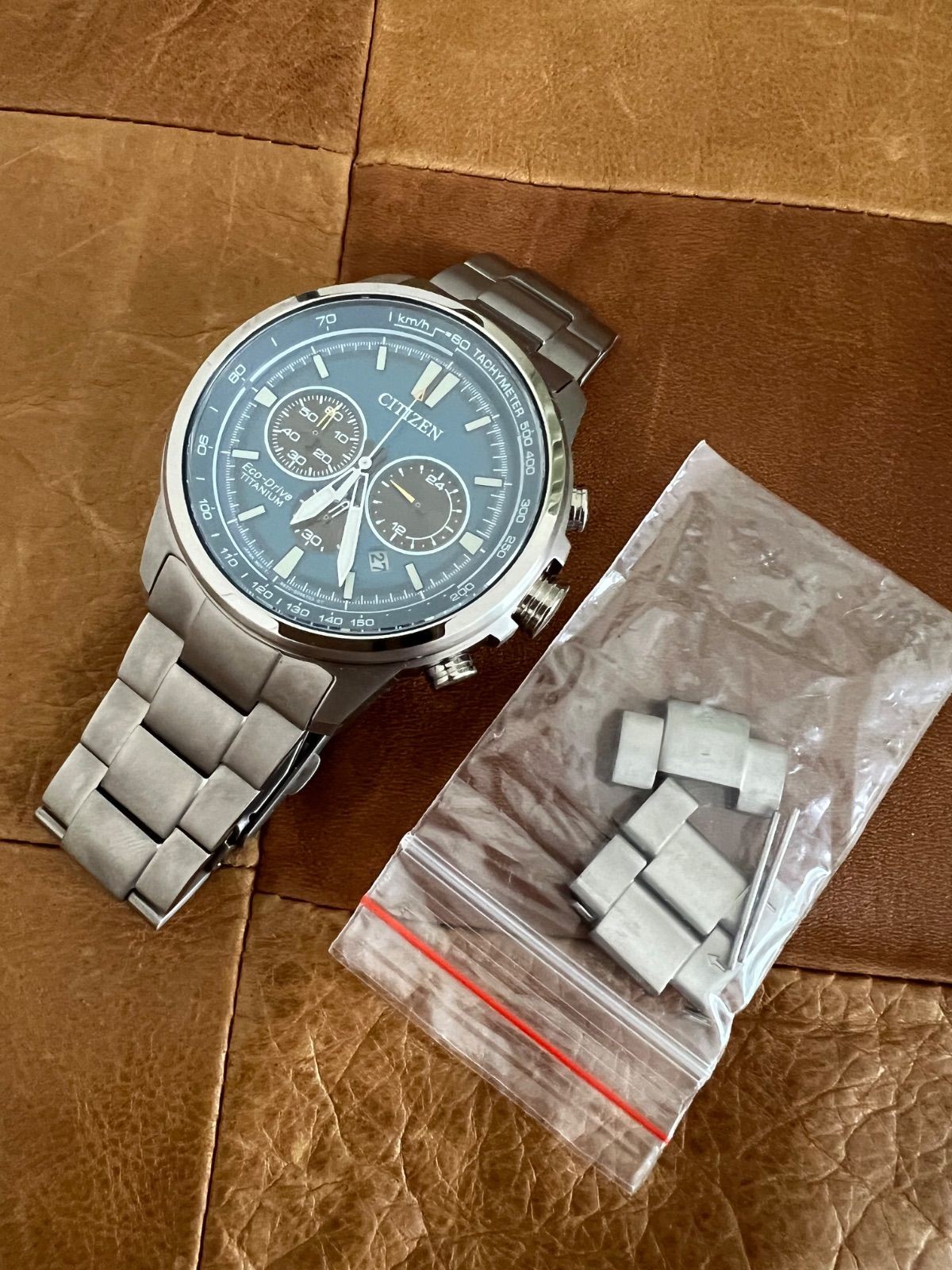 CITIZEN CA4570-88L Eco-Drive Chronograph Titanium Silver Blue Used Japan