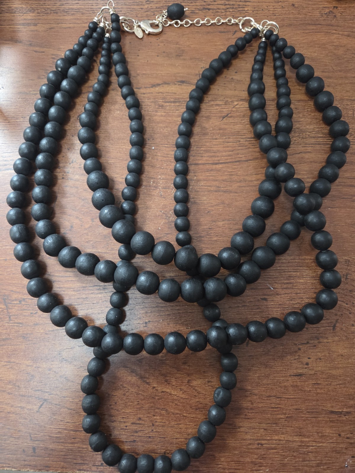 Chicos 1-4 Strand Adjustable Black Bead Statement Necklace, 4 Lobster Clasps
