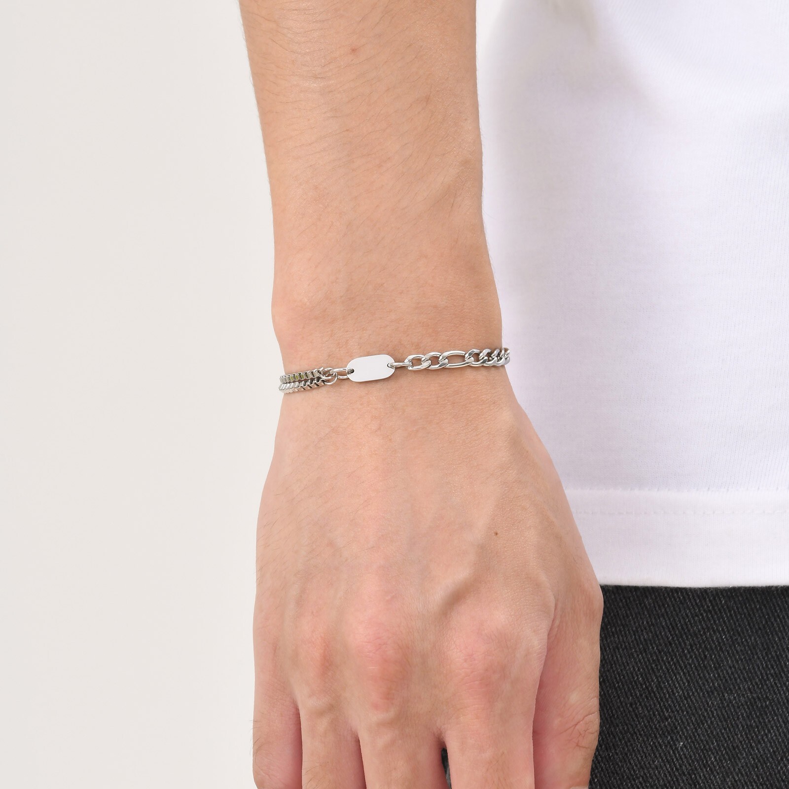 A-Z Initial Bracelets for Men Women Figaro Chain Box Link Bracelets Classic