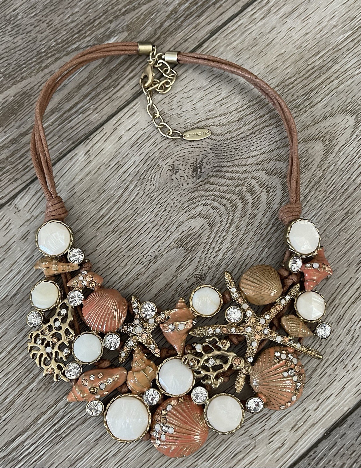ST THOMAS Nautical Shell Beach Ocean Theme Statement Bib Necklace 18” to 20”