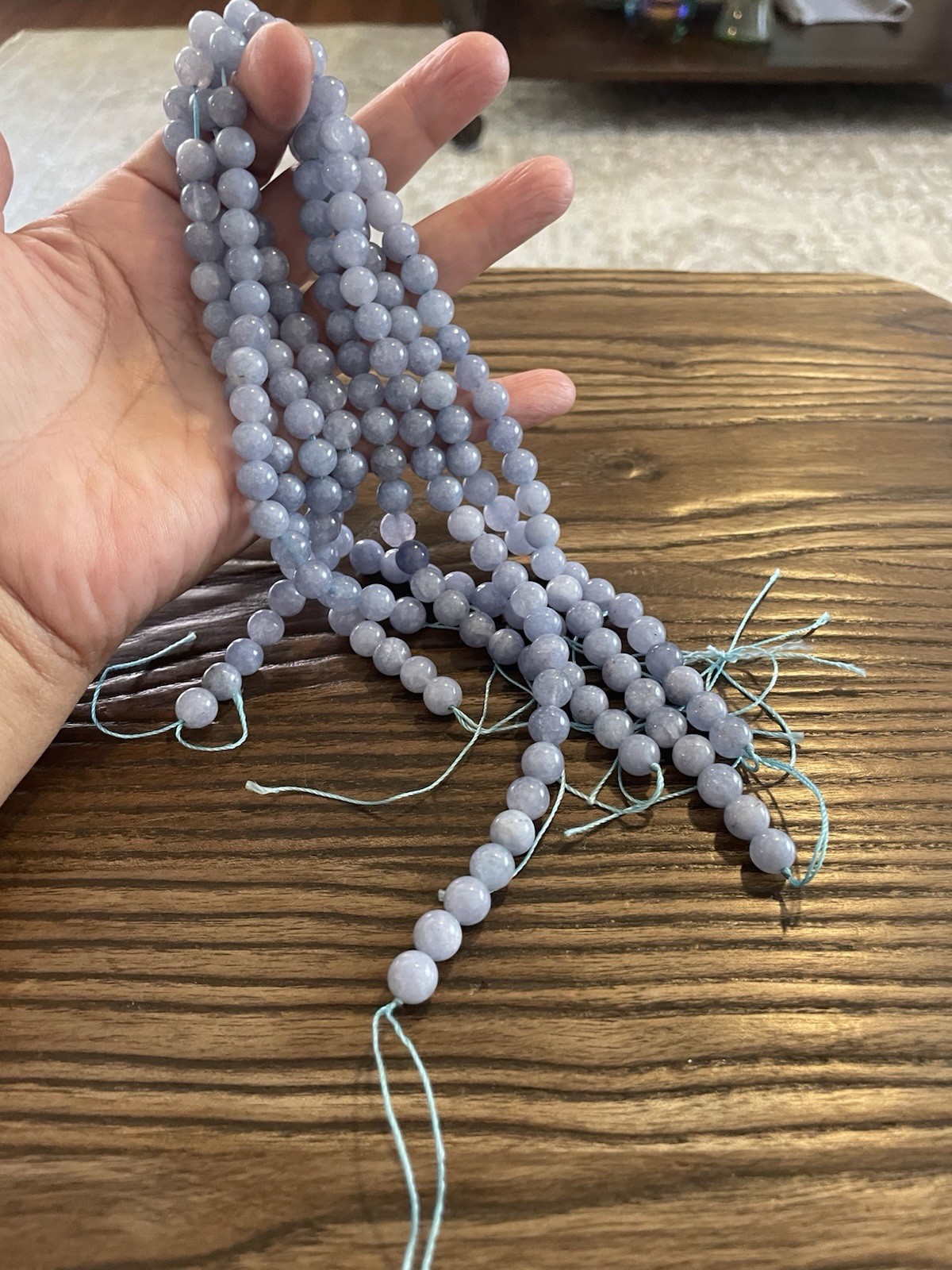 Light Blue Stone Round Bead Strands Lot 8mm Smooth 1mm Center-Drilled