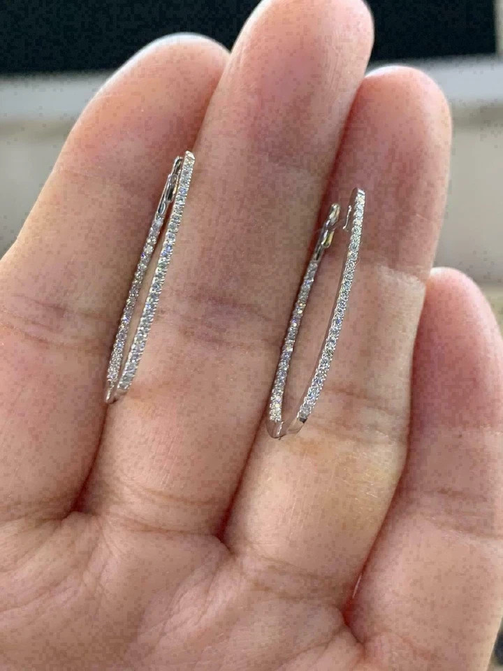2.80Ct Round Cut Diamond Lab-Created Women’s Hoop Earrings 14K White Gold Plated