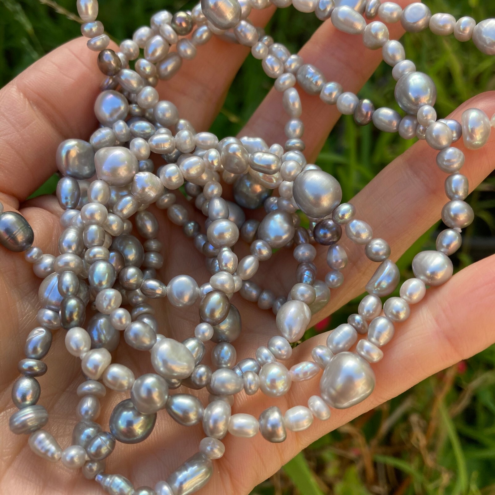 180cm size3-8mm baroque silver grey freshwater pearl Morandi color necklace #309