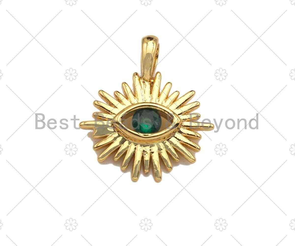 CZ Micro Pave Colorful Evil Eye On North Star Shape Pendant, Gold Plated