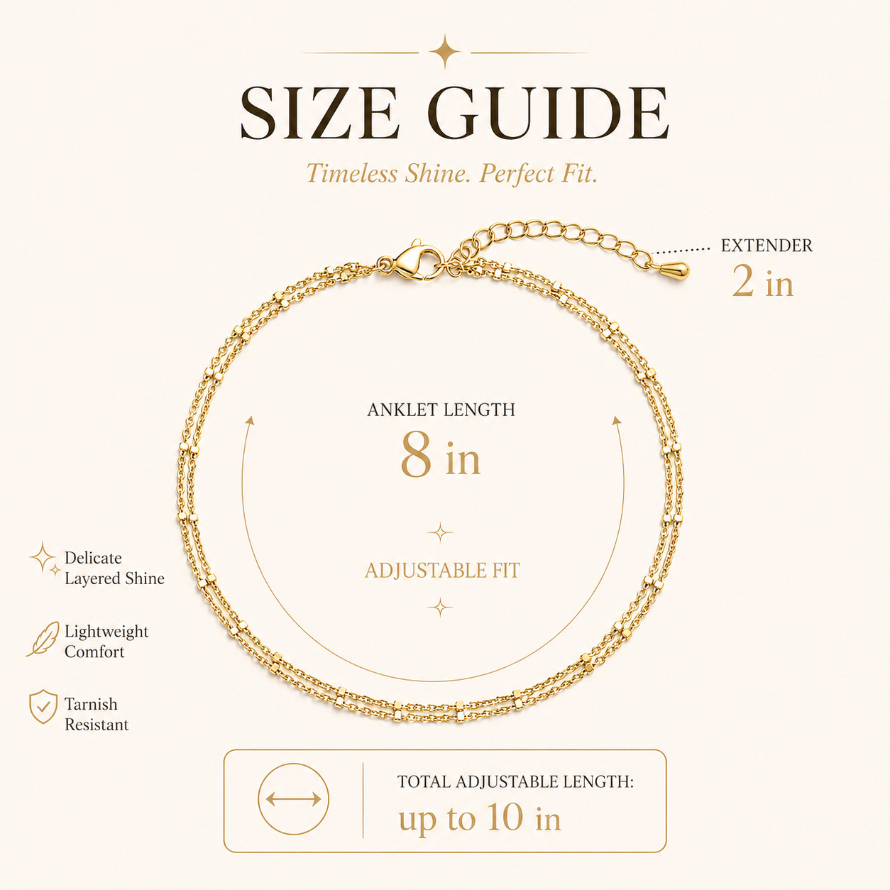 Uxvwez Gold Silver Anklet for Women Dainty Double Layer Chain Adjustable Ankle