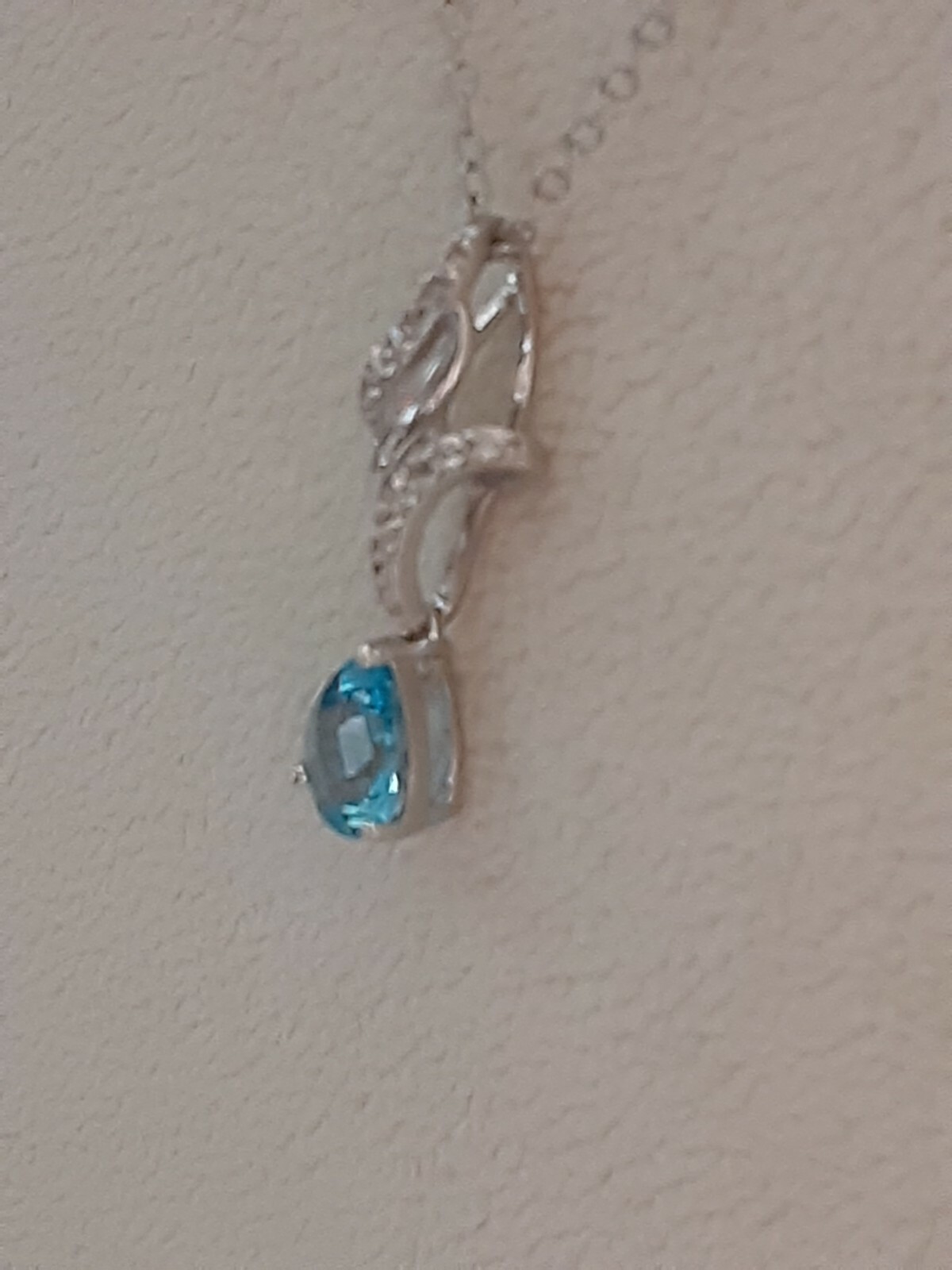 Sterling Silver Swiss Blue & White Topaz Pendant/ Chain, 18″