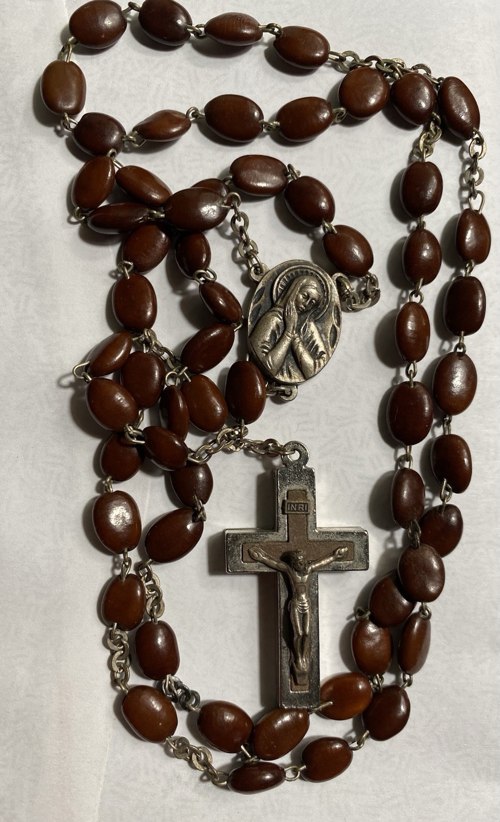 Vintage Italian Reliquary Rosary Olive Seed Beads Sacred Heart & Madonna ROMA