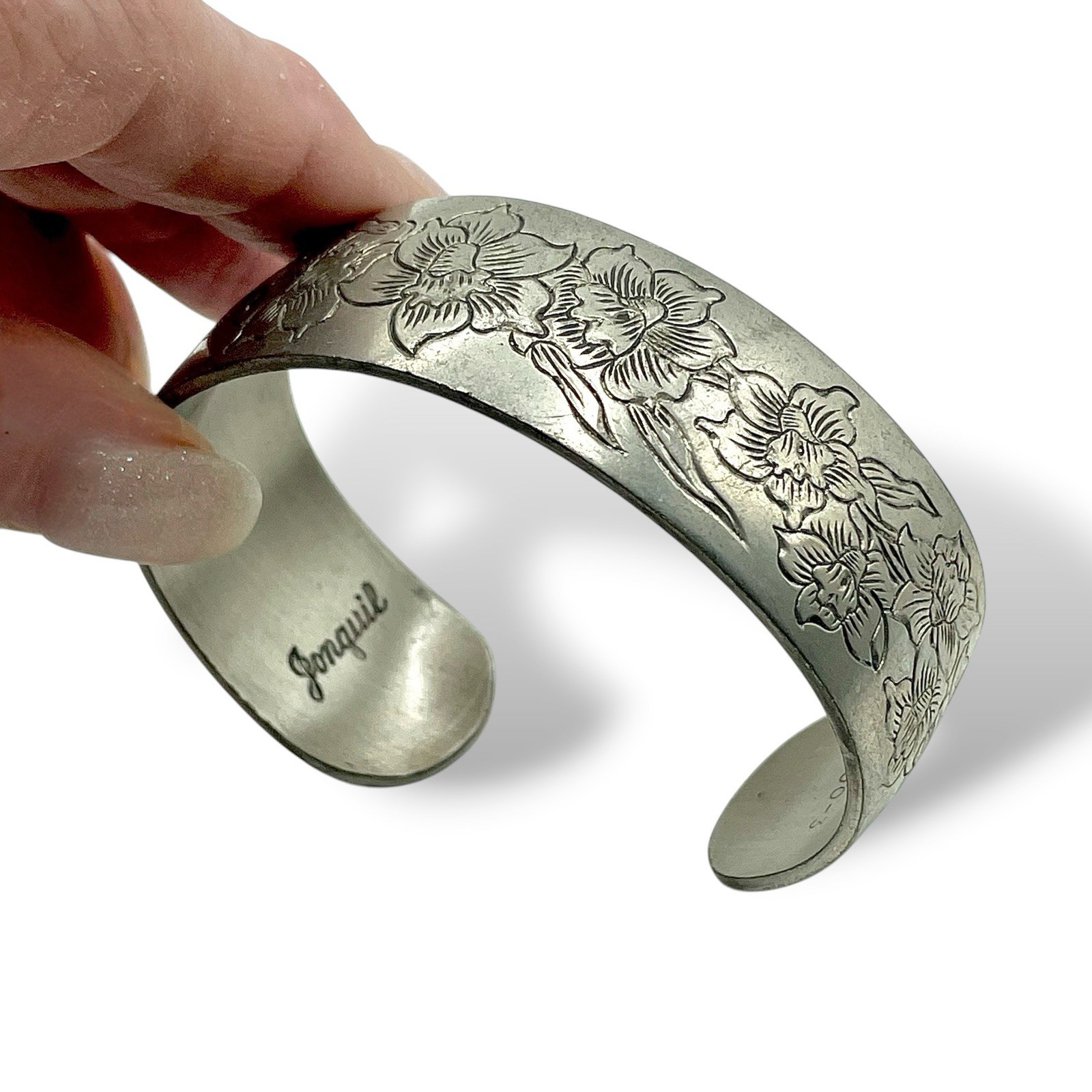 Vintage Signed Kirk Jonquil Solid Pewter CUFF Bracelet Bolivia EUC