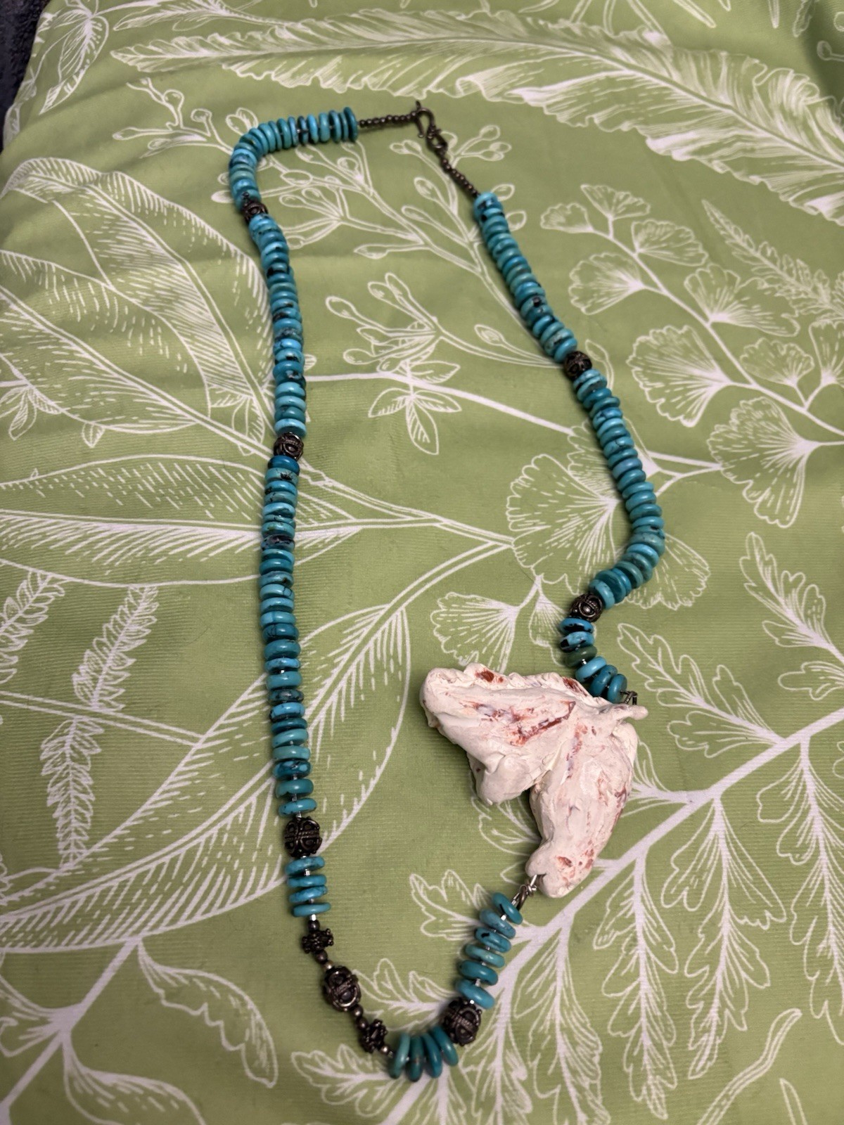 Handmade Statement Clay Horse Head and turquoise Bead Necklace